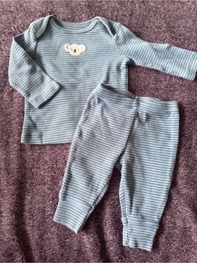 NWOT Carter's Blue Striped Baby Boy Pajama Set with Koala Bear Patch, 3M